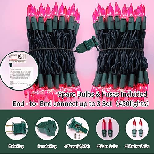 LAMPHOME Pink String Lights, 300LED 63.8FT 2 Pack 150L Green Wire Plug in Christmas Lights Decor, Pink Halloween Decor Fairy Lights for Bedroom Indoor Outdoor Girl Room Decorations - Image 2