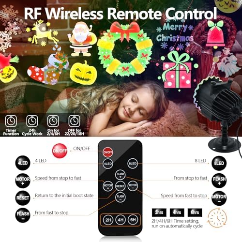 Halloween Projector Lights Outdoor, 8 Images Mode Halloween Lights Projector with 96 Cartoons, Waterproof Holiday Projector with Remote Control and Timer for Halloween Decorations - Image 5