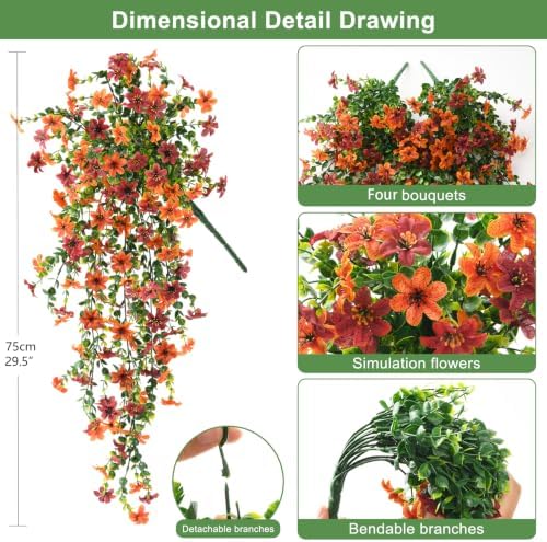 Artificial Fall Fake Flowers for Outdoor Decor,4 Pcs UV Resistant Faux Mums - Image 2