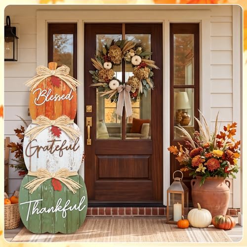 Vercraft 35'' Fall Outdoor Decor Stacked Pumpkin Porch Signs, Vivd - Image 4
