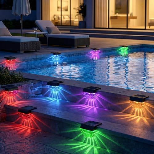 Melunar 8 Pack Solar Deck Lights Outdoor, Solar Step Lights Waterproof for Outside, Yard, Patio, Garden, Pool, Railing, Stairs, Fence (Color Changing) - Image 4