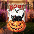 12x18 Inch Lighted Halloween Garden Flag, BOO Ghost Black Cat Pumpkin Yard Flag with Solar LED Lights, Double Sided Outdoor Halloween Decorations for Lawn Porch Garden by GCCL