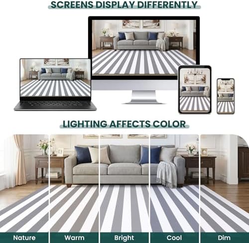 KOZYFLY Striped Rug 3x5 ft Cotton Woven Front Door Rugs, Gray and White - Image 6