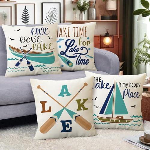 Fahrendom The Lake is My Happy Place Decorative Throw Pillow Covers - Image 6