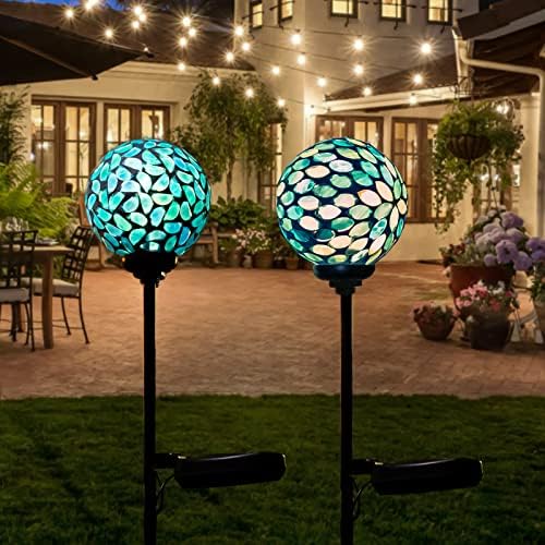 VCUTEKA Decorative Solar Garden Lights, 3.5" Mosaic Globe Stake 2 Pack - Image 5