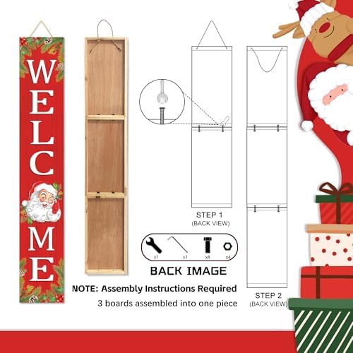 Christmas Wooden Porch Sign 47" Santa Claus Large Welcome Porch Sign for Home Front Door Yard Party Decor(Red) - Image 3