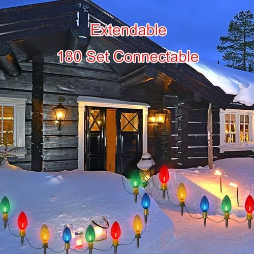 SUNSGNE C9 Christmas Pathway Lights Outdoor, 7FT Giant Outdoor Christmas Lights with 4 LED Jumbo Xmas Bulbs for Outside Yard Lawn Sidewalk Walkway Garden Decor - Image 3