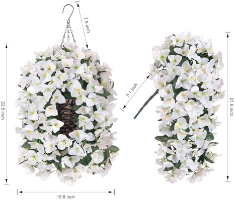 Ivydale Bougainvillea Artificial Hanging Fake Flowers with Basket for Outdoors Decoration, Faux Silk Flowers UV Resistant Fake Plants Long Vines Realistic for Outside Front Door Porch Patio, White - Image 2