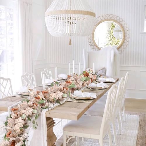 DearHouse 2 Pack Fall Maple Leaf Vine, 5.9Ft/Piece Hanging Garland White Autumn Foliage Thanksgiving Decor for Home Wedding Fireplace Party Christmas (White&Orange) - Image 5