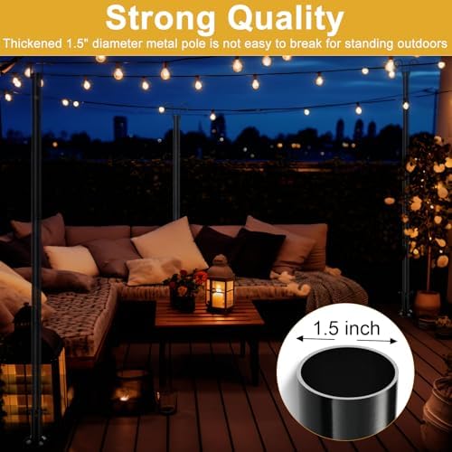 String Light Poles for Outside Deck 2 Pack 8FTHeavy Duty Metal Garden Outdoor Light Poles for Solar String Light Bulbs Hanging Kit for Yard Garden Fence Post Deck Party Wedding - Image 4