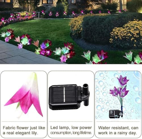 SOLARBABY Solar Lights Outdoor - Lily Flower Solar Garden Lights, 4 Pack Lights Outdoor Waterproof Multicolor Changing LED Flower with Bigger Lily for Patio Yard Pathway Balcony Outdoor Décor - Image 6