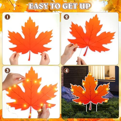 10 Pcs Lighted Maple Leaf Fall Thanksgiving Yard Sign Stake Decor - Image 4