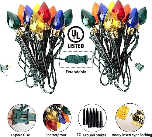 C9 Christmas Pathway Lights Outdoor, 17.4Ft 10 LED C9 Pathway Lights - Image 4