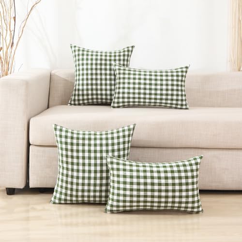 Outdoor Sage Green Gingham Plaid Throw Pillow Covers 18x18 for Porch Patio - Image 6