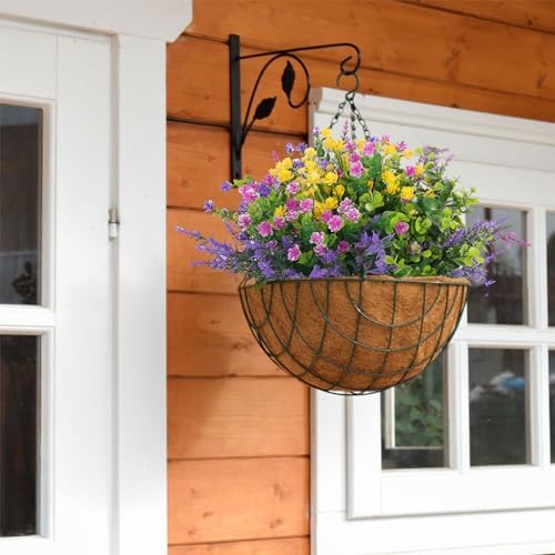 Hananona 24 Pcs Artificial Flowers Outdoor, Faux Artificial Plants UV Resistant Plastic Flower Bulk for Hanging Planter Porch Window Home Wedding Summer Decor (24, Fuchsia, Purple, Yellow, Green) - Image 5