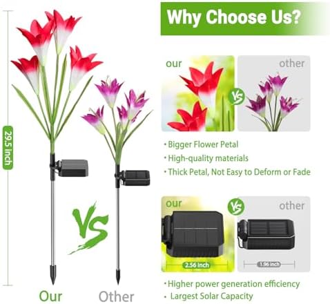 KOOPER Outdoor Solar Lights, 10 Pack Solar Garden Light with Bigger Lily Flowers, Waterproof 7 Color Changing Solar Lights Outdoor - Bigger Panel for Patio Yard Garden Decoration, Gift for Mom - Image 3