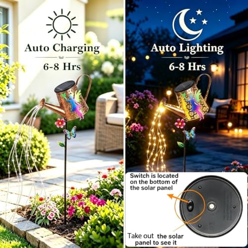 Solar Lights Outdoor Decorative, Watering Can with Cascading Lights - Image 5