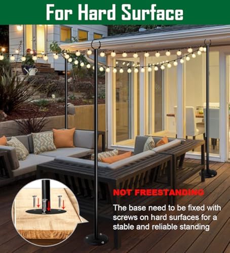 10ft String Light Pole for Hard Surfaces, Light Pole for Outdoor String Light, Perfect for Garden, Backyard, and Patio Lighting Stand for Parties, Wedding - Matte Black Finish - 1 Pack - Image 4