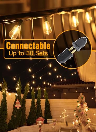 Ollny Outdoor String Lights 30FT, Shatterproof Connectable Patio Lights with 15+1 Spare ST38 Vintage Bulbs, 2200K Warm White Waterproof Outside Hanging Light for Camping Yard Gazebo Porch Balcony - Image 4