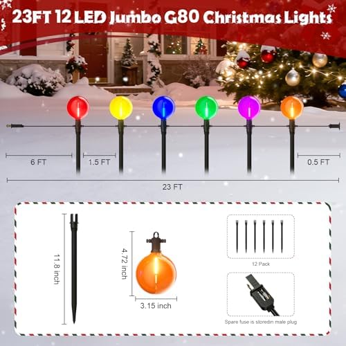 Zuske Outdoor Jumbo G40 Christmas Pathway Lights, 23FT Connectable Walkway Lights with 12 G80 Multicolor LED Bulbs for Driveway Yard Lawn Garden - Image 5