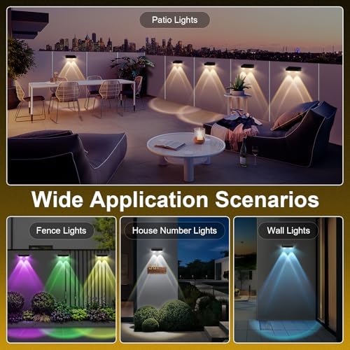 Solar Fence Lights Outdoor 16 Pack, Warm White & Cool White & 6 Colored+RGB Color Changing, High Bright LED Spot Lens Deck Lights Dusk to Dawn for Backyard Stair Railing Patio Wall, IP65 Waterproof - Image 6
