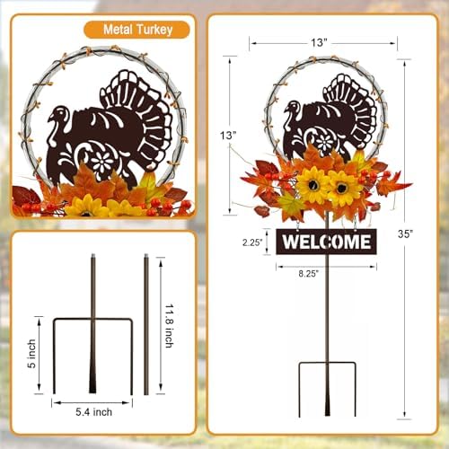 Thanksgiving Decorations Outdoor,Solar Lights Turkey Yard Sign Garden Stake - Image 7
