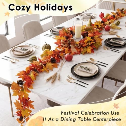 Fall 6FT Garland Wreaths 24", 4 Pack, Artificial Autumn Sunflower - Image 7