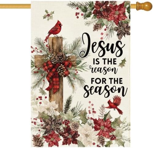 Baccessor Christmas House Flag 28x40 Inch Large Winter Cardinal Farmhouse by Baccessor