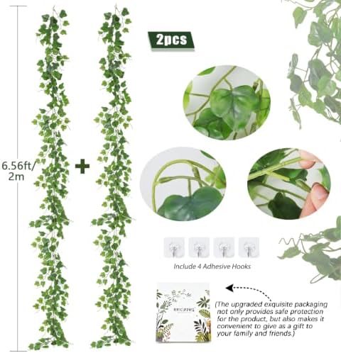 RECUTMS Artificial Ivy Vines Garland 2Pc 6.56Ft Green Grape Leaves Greenery - Image 3