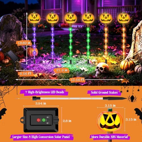 18.89'' Solar Pumpkin Lights Outdoor Halloween Decorations, 6 Pack - Image 2