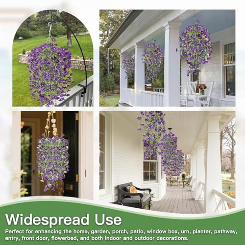 Artificial Flowers for Outdoors Fake Morning Glory Hanging Flower Decoration, 4 Pcs Realistic Faux Plants Petunias Trailing Vines, Spring Summer Decor for Porch Patio Balcony Planter Yard(Purple) - Image 7
