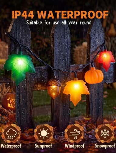 8.5FT 10LED Pumpkin Maple Leaf Acorn Fall String Lights Decorations Plug in - Image 6