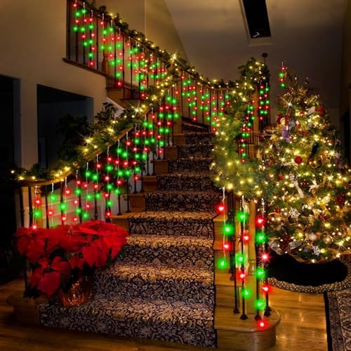 131FT 1440LED Christmas Lights Outdoor Waterproof Curtain Lights with 8 Modes Timer Hanging Fairy Lights Plug in String Lights for Holiday Wedding Party Decoration(Red and Green) - Image 6