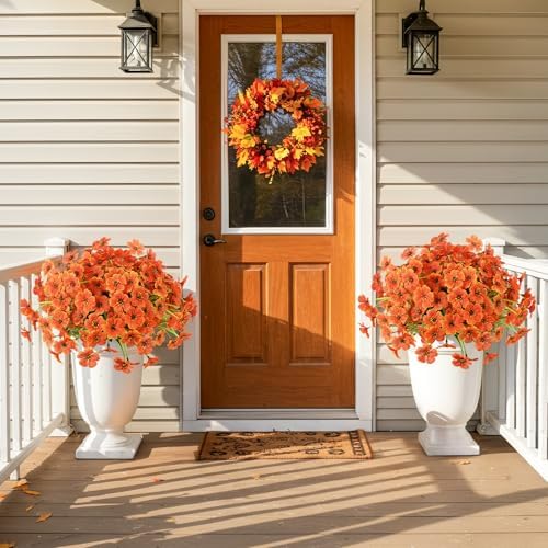 6 Bundles Artificial Mums Flowers for Outdoors, UV Resistant Fall Flowers - Image 3