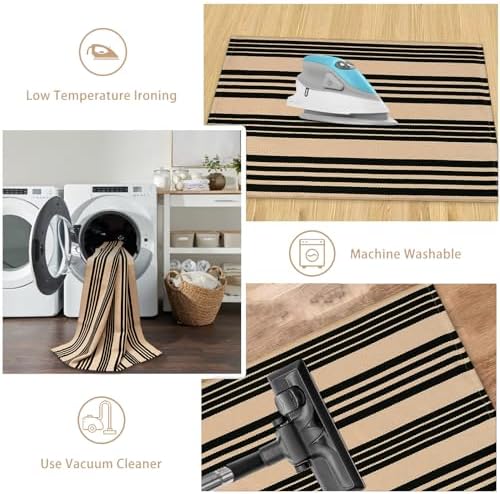 Fall Front Door Mat 24"x35", Cotton Washable Striped Outdoor Rug - Image 4