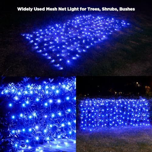 Led Net Lights Christmas Lights Outdoor 200Leds 9ft x 6ft Upgraded Blue Christmas Net Lighting, Waterproof 5mm LED Wide Angle Outdoor Indoor Mesh Net Light for Trees, Bushes, Shrubs Decorations - Image 2