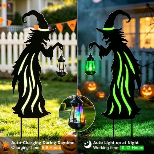 Halloween Decorations Outdoor Witch Decor with Color Changing Solar Lantern - Image 4