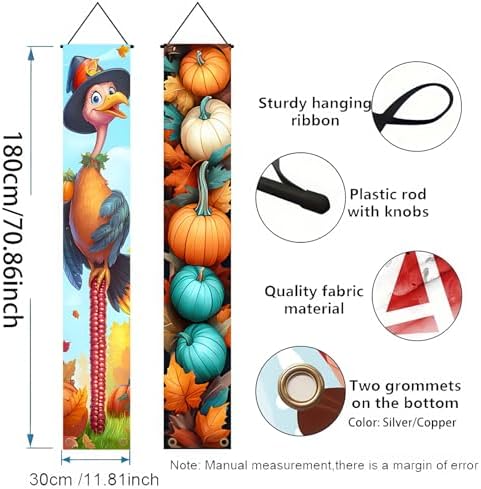HOMETITUTE Thanksgiving Turkey Door Banner 12 x 71 Inch Fall Harvest - Image 2