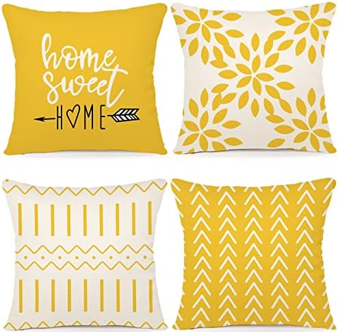 YCOLL Pillow Covers 22x22 Set of 4, Modern Sofa Throw Pillow Cover, Decorative Outdoor Linen Fabric Pillow Case for Couch Bed Car, Yellow by PillowCoversExpert