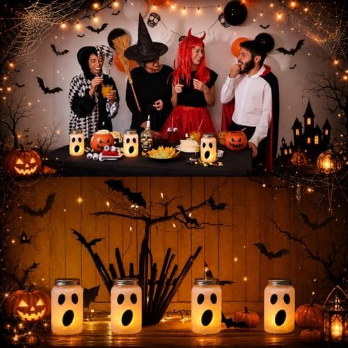 Qinyoung 12 Pcs Halloween Spooky Ghost Mason Jars Crafts with LED light - Image 5