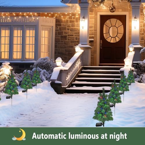 4PCS Solar Christmas Tree Garden Stake Lights Outdoor Waterproof Pathway Lights Xmas Tree Light for Lawn Patio Yard Front Porch Christmas Decor - Image 6