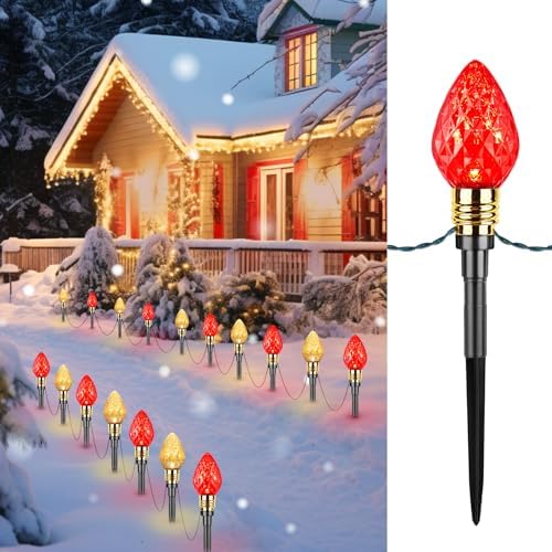 2 Pack Strawberry C9 Christmas Pathway Lights Outdoor, Total 34.8FT 20 LED by Brightown