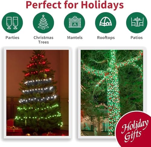 LAMPHOME Red Green White Christmas String Lights, 300 LED 99 FT Connectable Waterproof String Lights Transparent Wire with16 Modes, Xmas Vintage Decorations for Indoor Outdoor Party Yard Garden Decor - Image 6