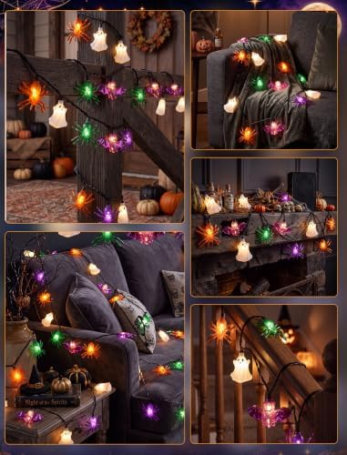10LED Ghost Bat Spider String Lights, 8.5Ft Halloween Decorations Outdoor - Image 4