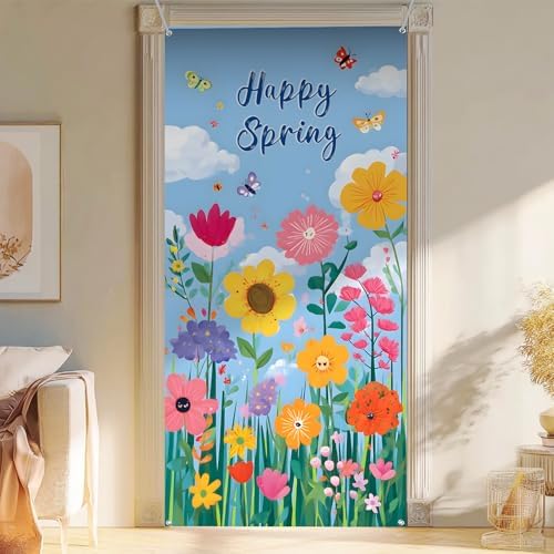 Front Door Covers Decorative, Spring Flower Design Door Curtain 70.8 x 35.4 Inch for Porch Outdoor Indoor Home Decor (Colorful-227) - Image 5