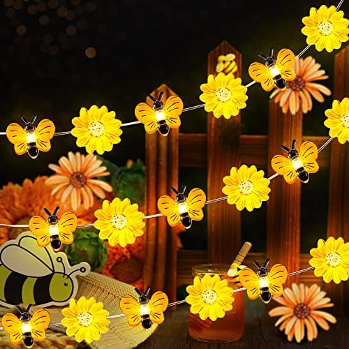 Zhanmai 2 Pcs Bee String Lights Decor 20ft Honeybee Fairy Lights with 60 LED Bulb Battery Operated Bee Tree Decorative for DIY Bedroom Patios Summer Party Indoor Outdoor Wedding Camping by Zhanmai