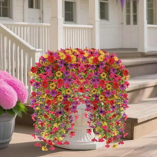 4PCS Artificial Hanging Flowers for Outdoors Summer Decoration, Upgrade UV Resistant Faux Silk Hanging Plants for Outside Home Planter Porch Patio Decor (Multicolour) - Image 2