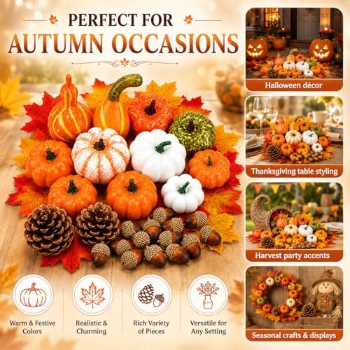 86-Piece Fall Decorations for Home, Artificial Mini Pumpkins and Gourds - Image 6
