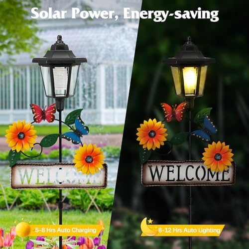 Lewondr 2 Pack Solar Garden Lights Butterfly with Welcome Sign - Image 3