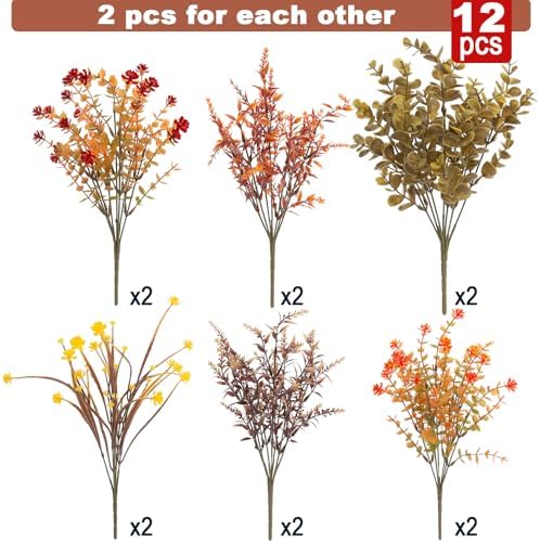 Hananona 12 Pcs UV Resistant Artificial Fall Flowers Outdoors, Orange - Image 2